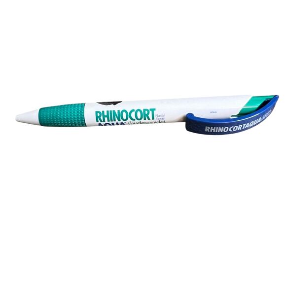 Vintage Rhinocort Aqua Pharma Rx Drug Rep Ballpoint Click Pen Blue/Green - Picture 2 of 6
